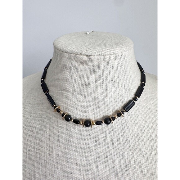 Unbranded Jewelry - Vintage Black And Gold French Jet Glass Collar Necklace 14”